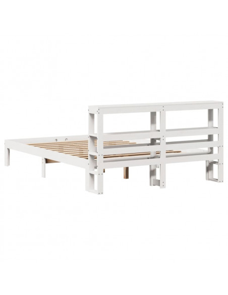 Giroletto con Testiera Bianco 140x190 cm in Legno Massello Pino