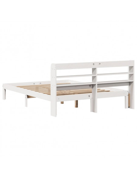 Giroletto con Testiera Bianco 140x190 cm in Legno Massello Pino