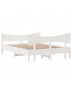 Giroletto con Testiera Bianco 140x190 cm in Legno Massello Pino