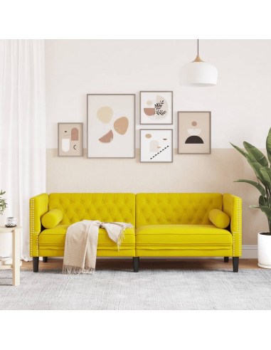 Divano Chesterfield con Rinforzi 3 Posti Giallo in Velluto