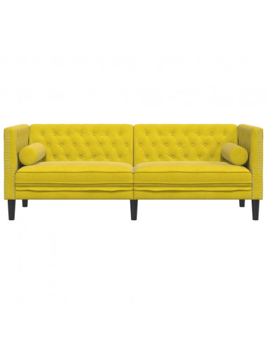 Divano Chesterfield con Rinforzi 3 Posti Giallo in Velluto