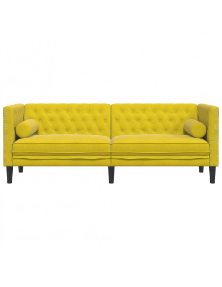 Divano Chesterfield con Rinforzi 3 Posti Giallo in Velluto