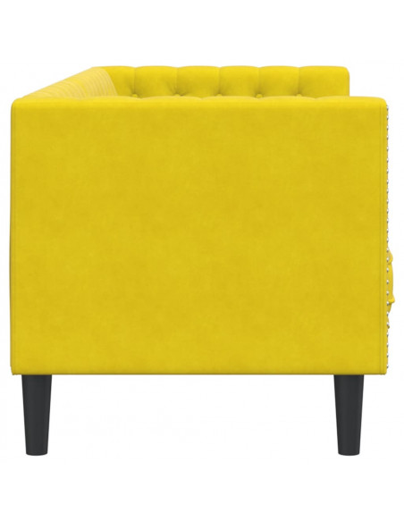 Divano Chesterfield con Rinforzi 3 Posti Giallo in Velluto