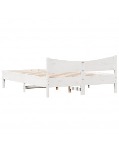 Giroletto con Testiera Bianco 150x200 cm Legno Massello di Pino