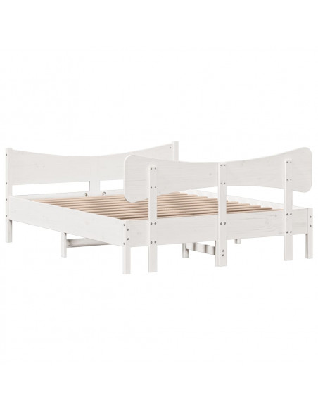 Giroletto con Testiera Bianco 160x200 cm Legno Massello di Pino