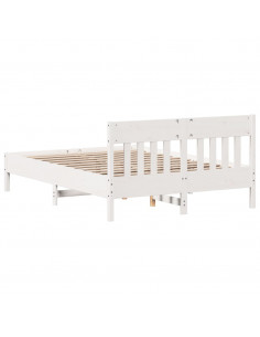 Giroletto con Testiera Bianco 160x200 cm Legno Massello di Pino