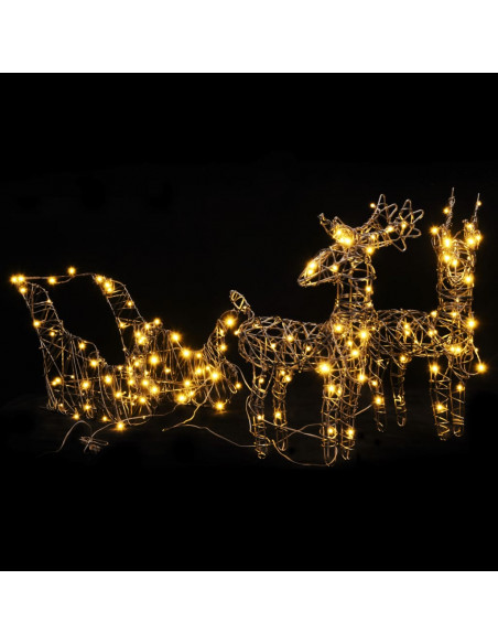 Decorazione Natalizia Renna e Slitta 160LED Bianco Caldo Rattan