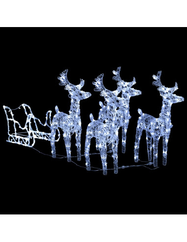 Decorazione Natalizia Renne e Slitta 280x28x55 cm in Acrilico