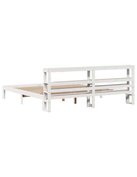Giroletto con Testiera Bianco 200x200 cm Legno Massello di Pino