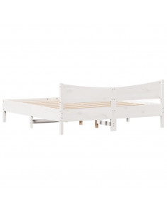 Giroletto con Testiera Bianco 200x200 cm Legno Massello di Pino