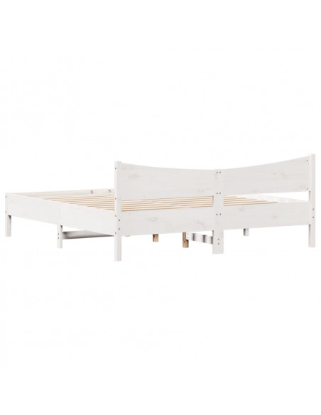 Giroletto con Testiera Bianco 200x200 cm Legno Massello di Pino