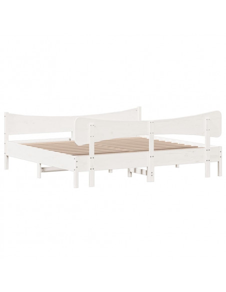 Giroletto con Testiera Bianco 200x200 cm Legno Massello di Pino