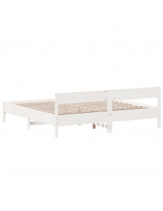 Giroletto con Testiera Bianco 200x200 cm Legno Massello di Pino