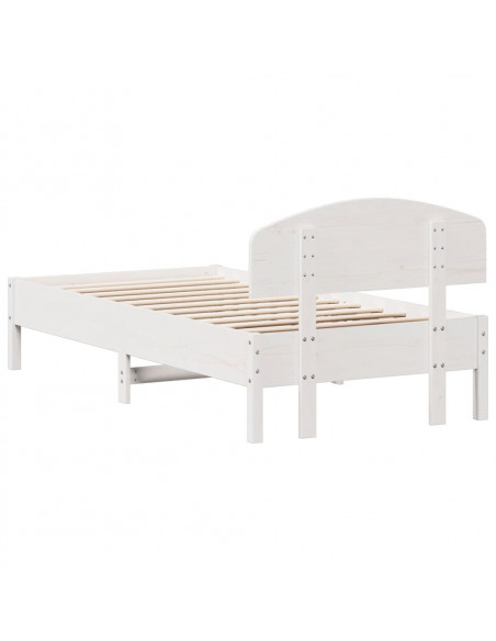 Giroletto con Testiera Bianco 75x190 cm Legno Massello di Pino