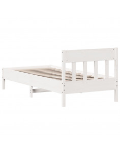 Giroletto con Testiera Bianco 75x190 cm Legno Massello di Pino