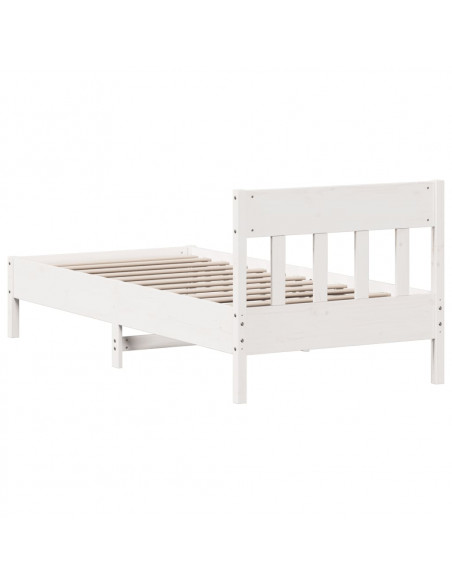 Giroletto con Testiera Bianco 75x190 cm Legno Massello di Pino
