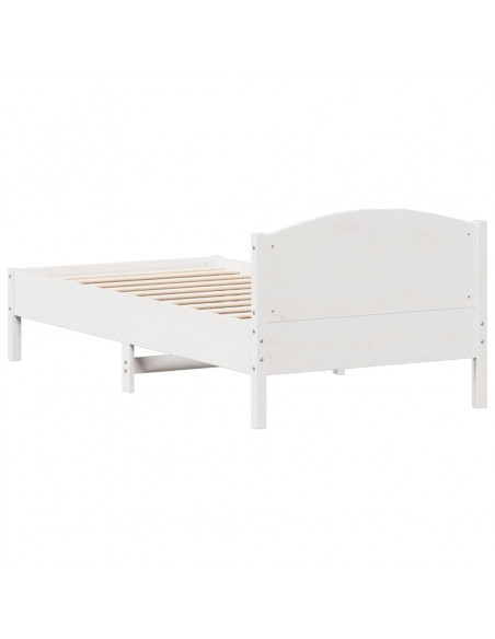 Giroletto con Testiera Bianco 90x190 cm Legno Massello di Pino