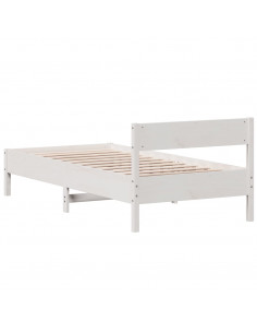 Giroletto con Testiera Bianco 90x190 cm Legno Massello di Pino