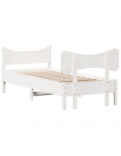 Giroletto con Testiera Bianco 90x200 cm Legno Massello di Pino