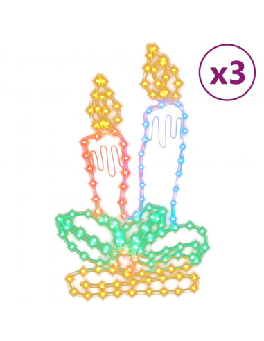 Figure Natalizie Candele con 144 LED 3 pz 70x42 cm