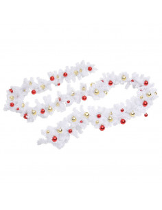 Ghirlanda di Natale Decorata con Palline Bianca 10 m
