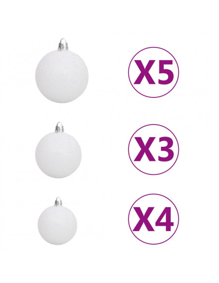 Albero di Natale Preilluminato con Palline Bianco 120 cm