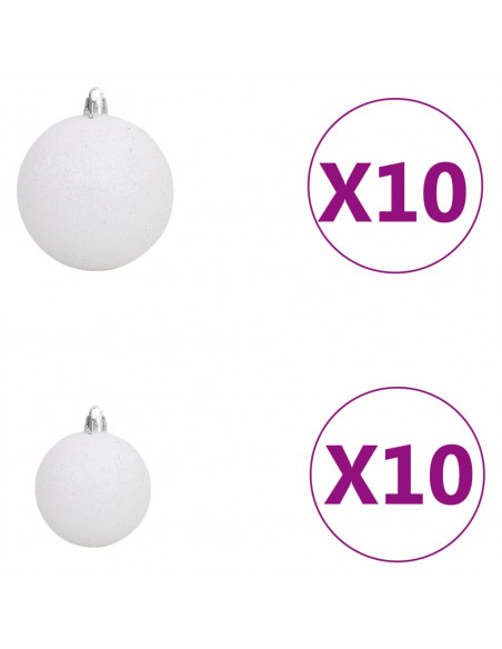 Albero di Natale Preilluminato con Palline Bianco 210 cm
