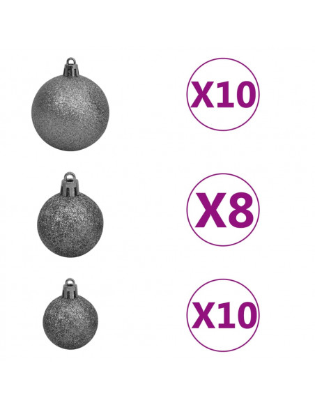 Albero di Natale Preilluminato con Palline Bianco 210 cm