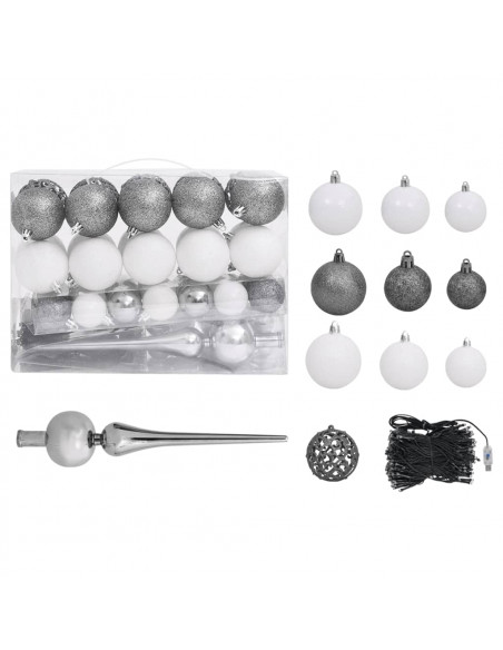 Albero di Natale a Metà Preilluminato con Palline Verde 150 cm