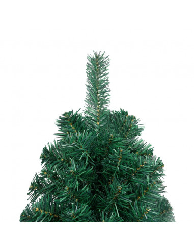 Albero di Natale a Metà Preilluminato con Palline Verde 210 cm
