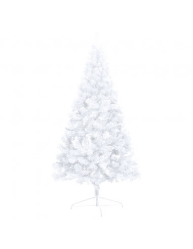 Albero di Natale a Metà Preilluminato con Palline Bianco 150 cm