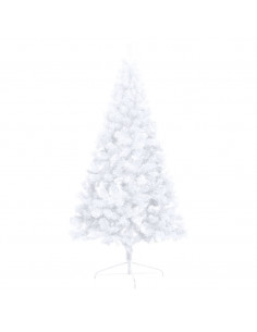 Albero di Natale a Metà Preilluminato con Palline Bianco 180 cm 2