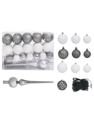 Albero di Natale Preilluminato con Palline Nero 120 cm PVC