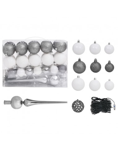 Albero di Natale Preilluminato con Palline Nero 180 cm PVC