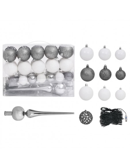 Albero di Natale Preilluminato con Palline Nero 180 cm PVC