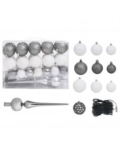 Albero di Natale Preilluminato con Palline Bianco 150 cm PVC 2