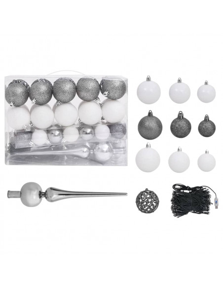 Albero di Natale Preilluminato con Palline Bianco 150 cm PVC