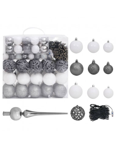 Albero di Natale Preilluminato con Palline Bianco 210 cm PVC