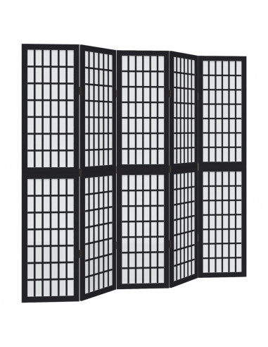Divisorio Ambienti 5 Pannelli Nero Legno Massello di Paulownia