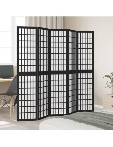 Divisorio Ambienti 5 Pannelli Nero Legno Massello di Paulownia