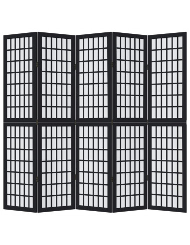 Divisorio Ambienti 5 Pannelli Nero Legno Massello di Paulownia