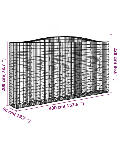 Cesto Gabbione ad Arco 400x50x200/220 cm Ferro Zincato