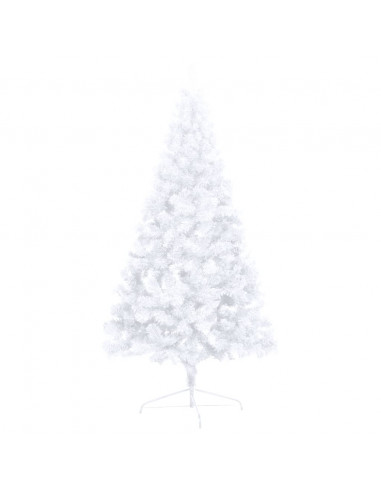 Albero di Natale a Metà Preilluminato con Palline Bianco 150 cm