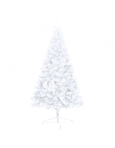 Albero di Natale a Metà Preilluminato con Palline Bianco 180 cm