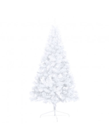 Albero di Natale a Metà Preilluminato con Palline Bianco 210 cm