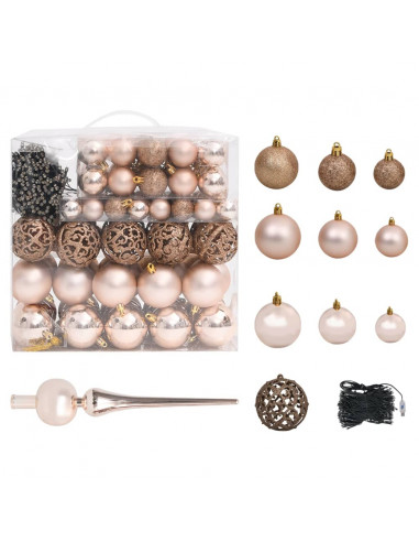 Albero di Natale Preilluminato con Palline Rosa 210 cm PVC