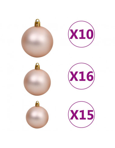 Albero di Natale Preilluminato con Palline Rosa 210 cm PVC