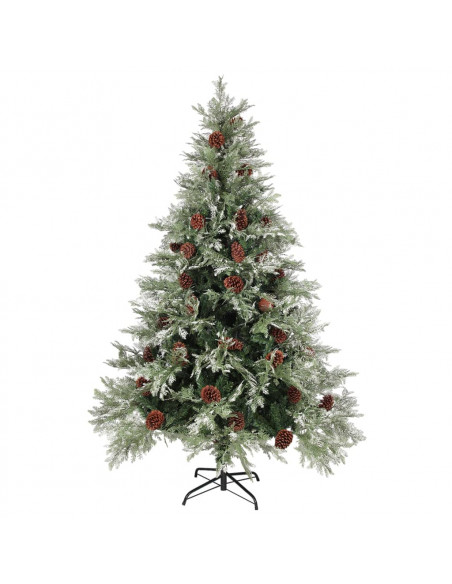 Albero di Natale con Luci e Pigne Verde e Bianco 150cm PVC e PE