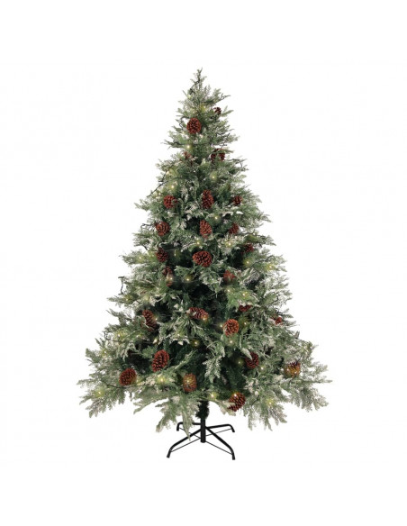 Albero di Natale con Luci e Pigne Verde e Bianco 150cm PVC e PE