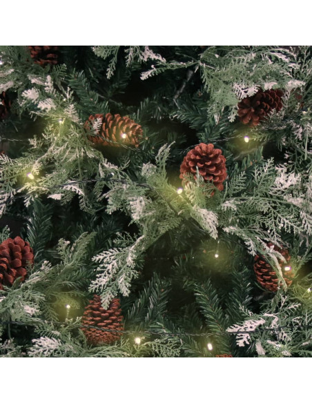 Albero di Natale con Luci e Pigne Verde e Bianco 150cm PVC e PE